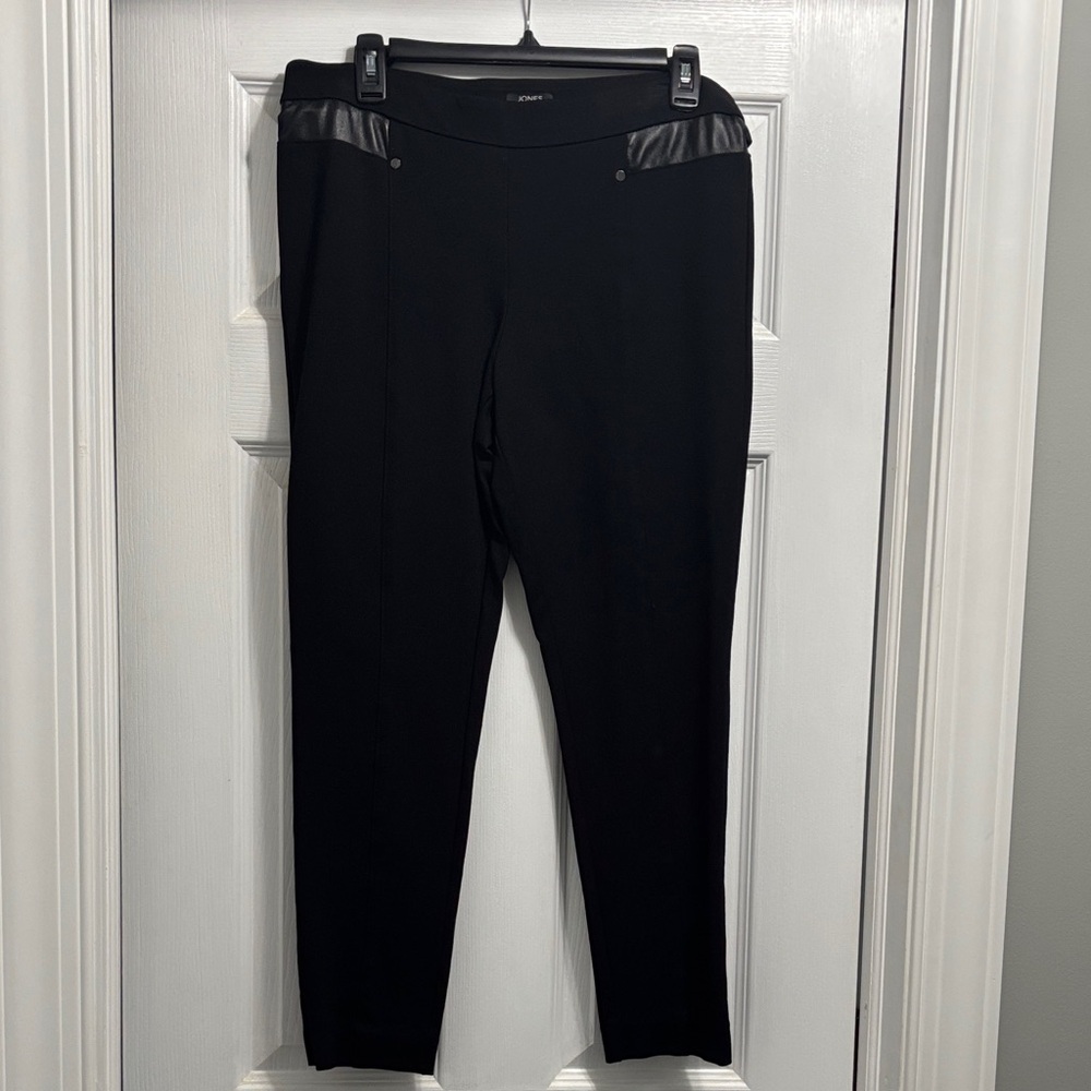 Jones New York Black Ponte Skinny Pants with Faux Leather Waist Trim